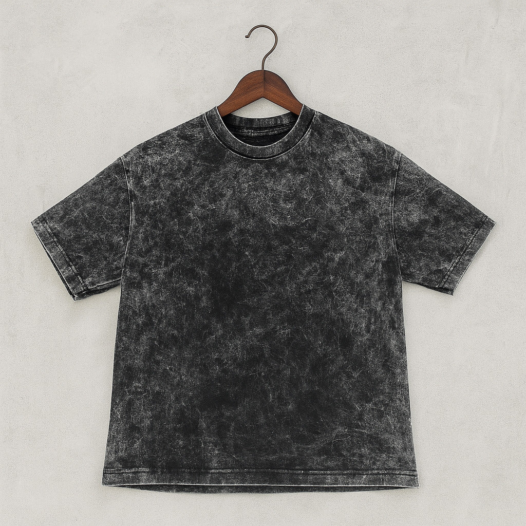 Camiseta 250GSM Oversized Negro Acid Wash