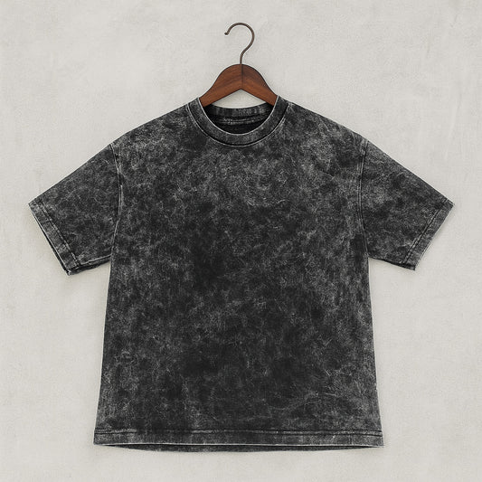 Camiseta 250GSM Oversized Negro Acid Wash
